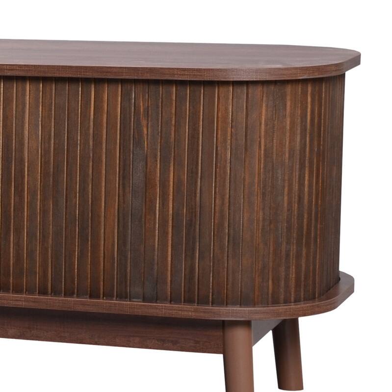 Rattan TV Stand for TVs Up to 75", Media Console Entertainment Center with Solid Wood Legs