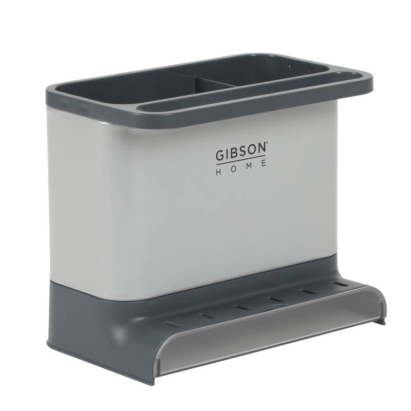 Gibson Home Ledgebrook Sink Caddy - Kitchen Organizer with Metal Panel, Sponge Holder, and Drain Board for Countertop Storage.