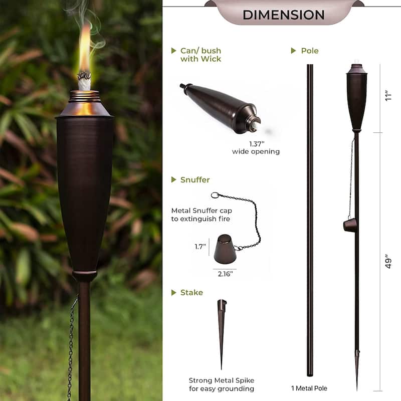 Deco Home Set of 4 Garden Tiki Torch Citronella Metal Outdoor Torch - 60inch