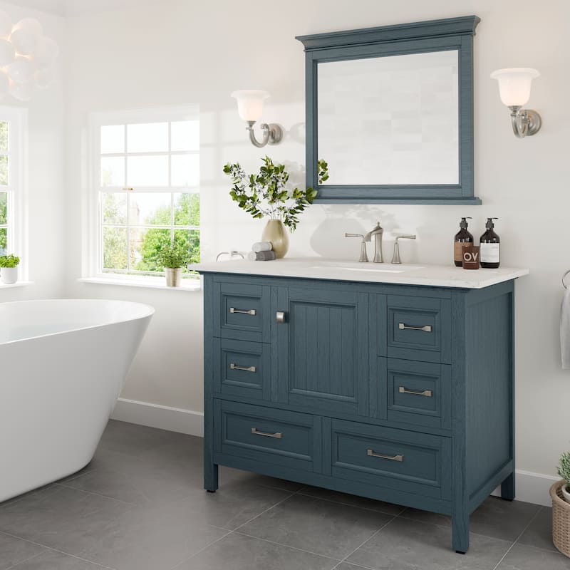 Eviva Britney 42"W x 22"D Ash Blue Bathroom Vanity with White Carrara Quartz Vanity Top - 42