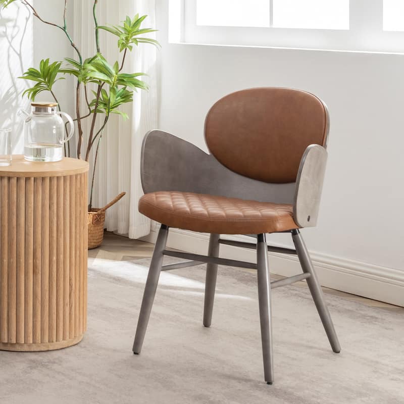 Art Leon Mid-century Modern Faux Leather and Wood Accent Dining Chair