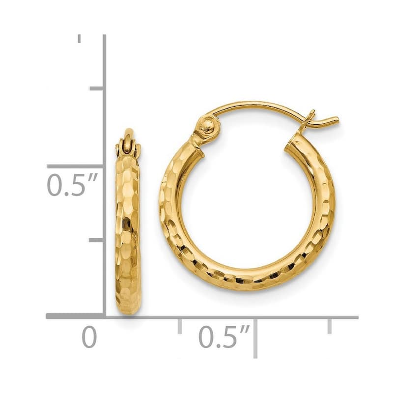 Curata 14k Yellow Gold Diamond-cut 2x15mm Round Hoop Earrings