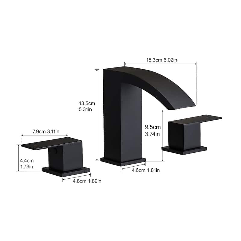 Black Dual Handle 3 Holes Waterfall Bathroom Faucet