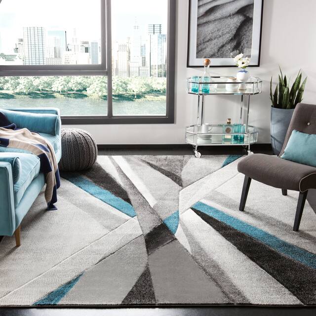 SAFAVIEH Hollywood Baylee Mid-Century Modern Abstract Rug - 4' x 4' Square - Grey/Teal