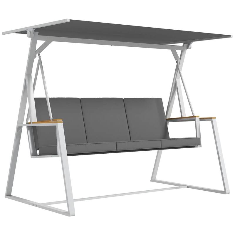 3-Seat Patio Swing Chair, Adjustable Canopy, Side Trays, Comfort Set