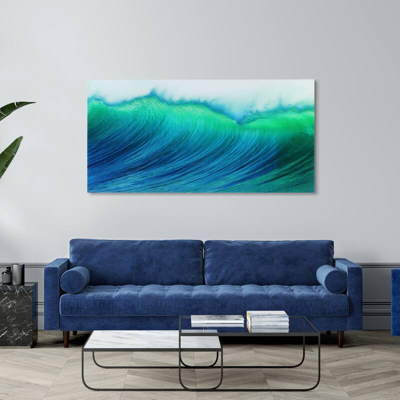 "Blue Wave" Frameless Free Floating Tempered Art Glass Wall Art