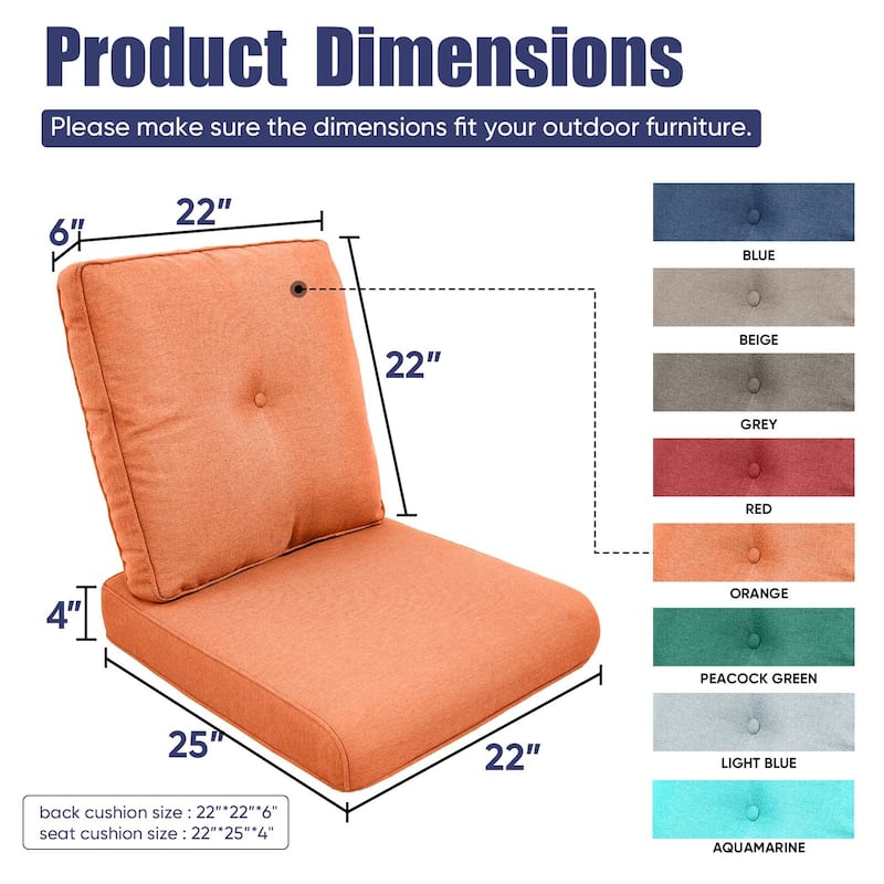 22 in x 24 in Outdoor Chair Deep Seat Replacement Cushion - N/A