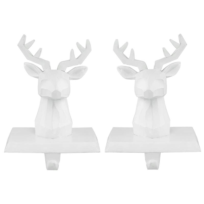 Set of 2 White Reindeer Head Christmas Stocking Holders 5.75"