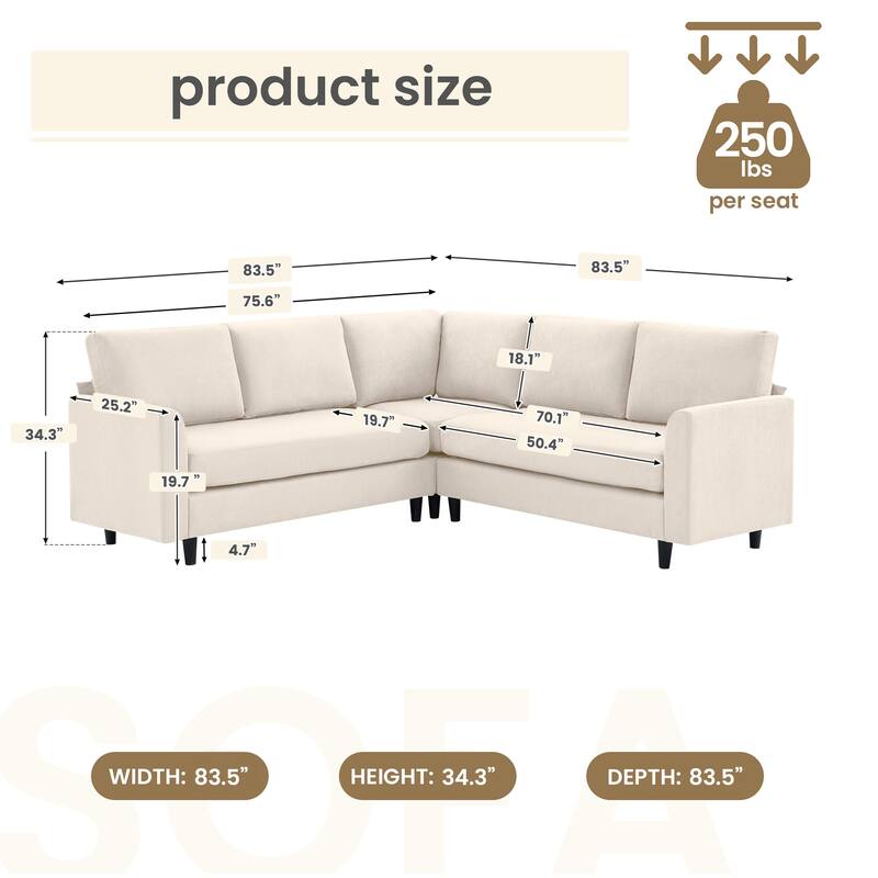 Snow Velvet Sectional Sofa