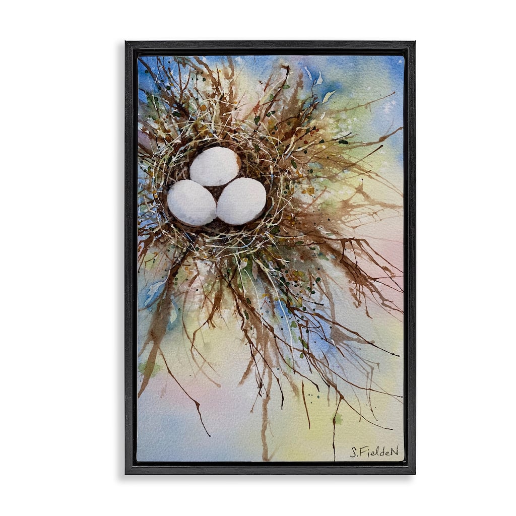 Stupell Modern Watercolor Bird Nest Framed Floater Canvas Wall Art Design By Stephanie Fielden
