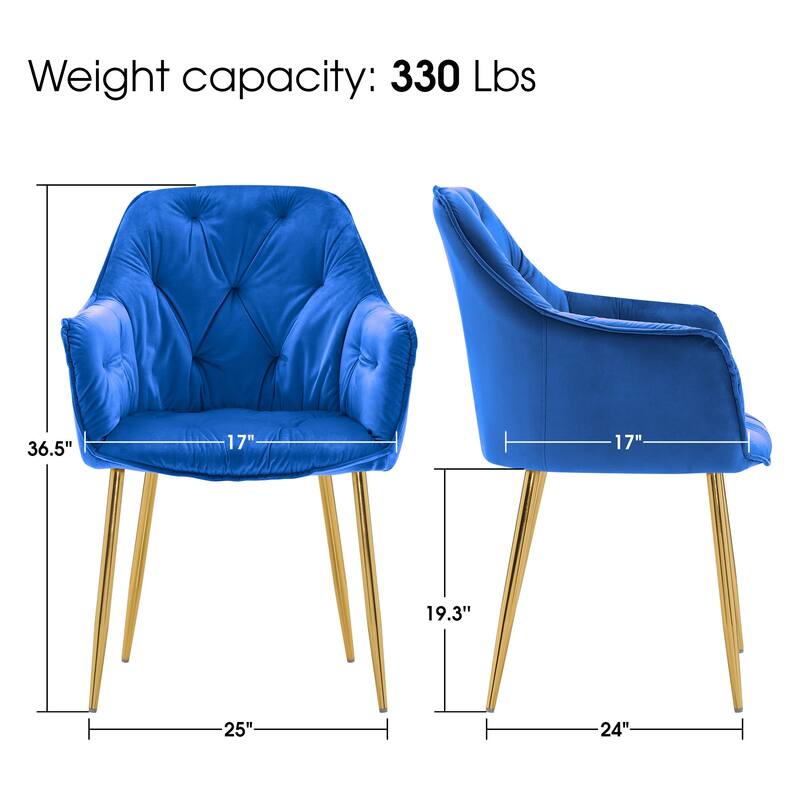 ivinta Tufted Dining Chairs Set of 2, Velvet Arm Chair, Accent Chair with Solid Gold Plated Legs And Padded Seat