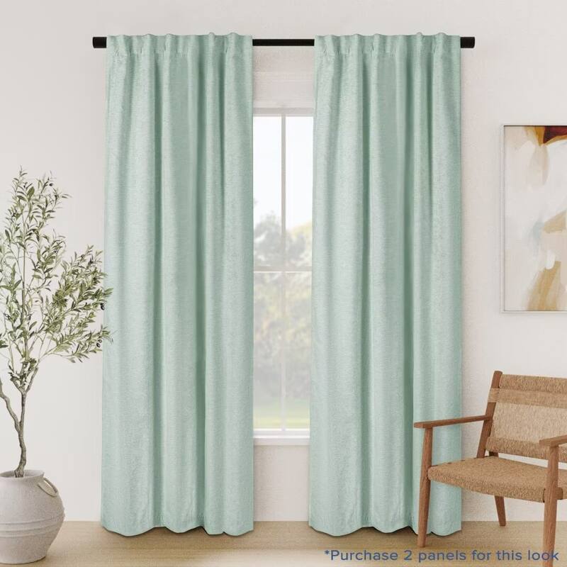 Chenille Solid Room Darkening Back Tab Curtain Panel - 52"Wx84"L - Light Green
