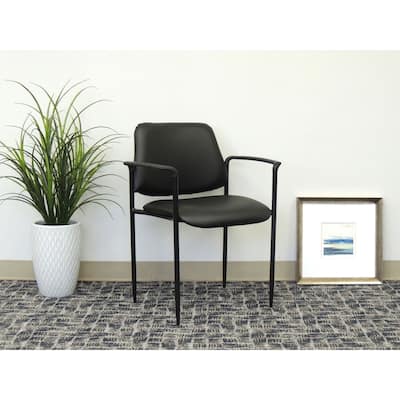 Boss Square Back Diamond Stacking Chair with Arm in Black Caressoft