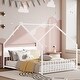 preview thumbnail 27 of 46, House Bed with Roof and Colorful Lights, House-shaped Frame Floor Bed with House Roof Frame, Metal Bed Frame with Slats and Legs