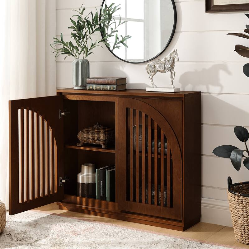 Modern Fluted Storage Sideboard Cabinet with 2 Outlet Holes