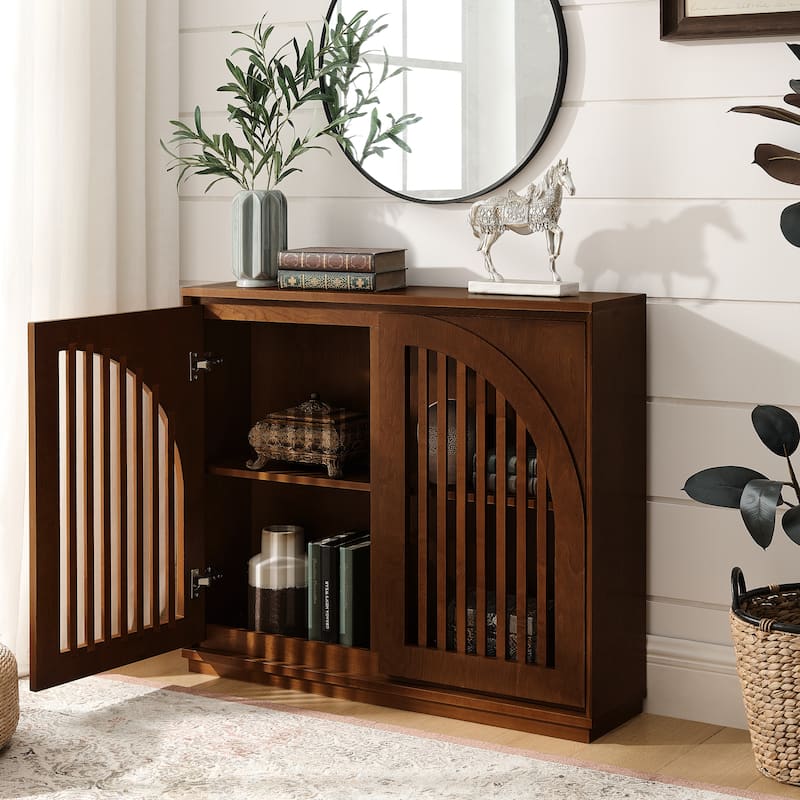 Roomfitters Fluted Sideboard Cabinet Curved Symmetrical Storage Console Narrow Buffet for Entryway & Coffee Bar