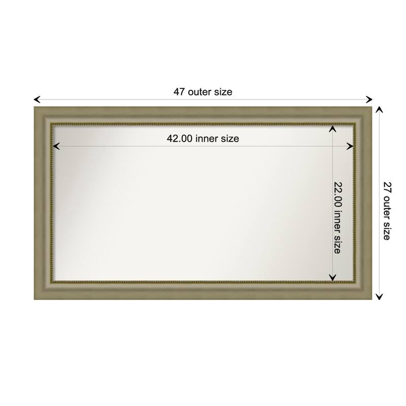 Vegas Silver Framed Non-Beveled Custom Wall Mirror, Bathroom Vanity Mirror - Outer Size: 46.75 x 26.75