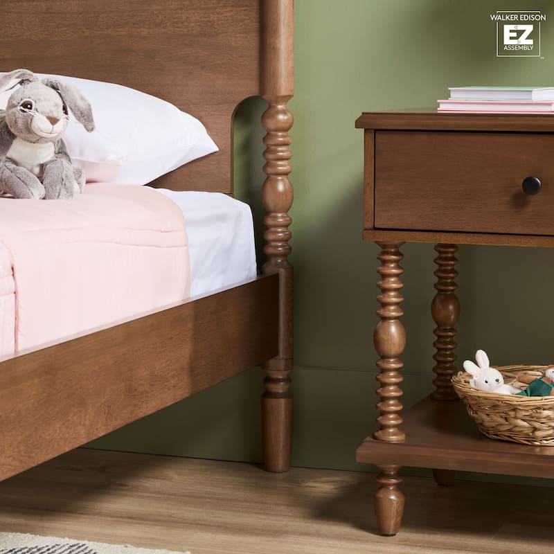 Walker Edison Easy Assembly Solid Wood Twin Bed with Wood-Turning Detail