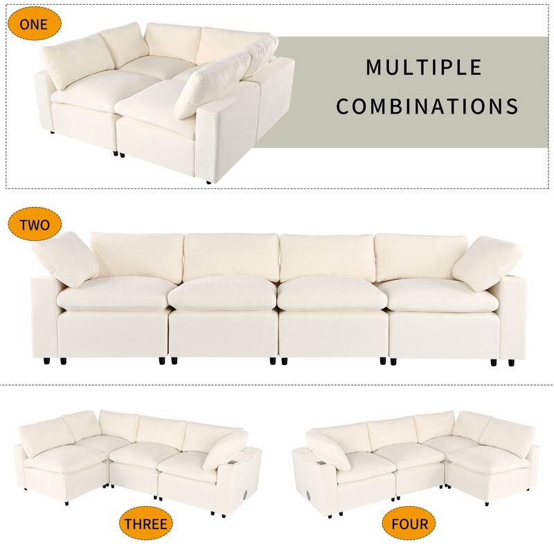 Upholstered Modular Sofa with Storage Space and USB Charge Ports, Sectional sofa Recliner Sofa with Wireless Charging