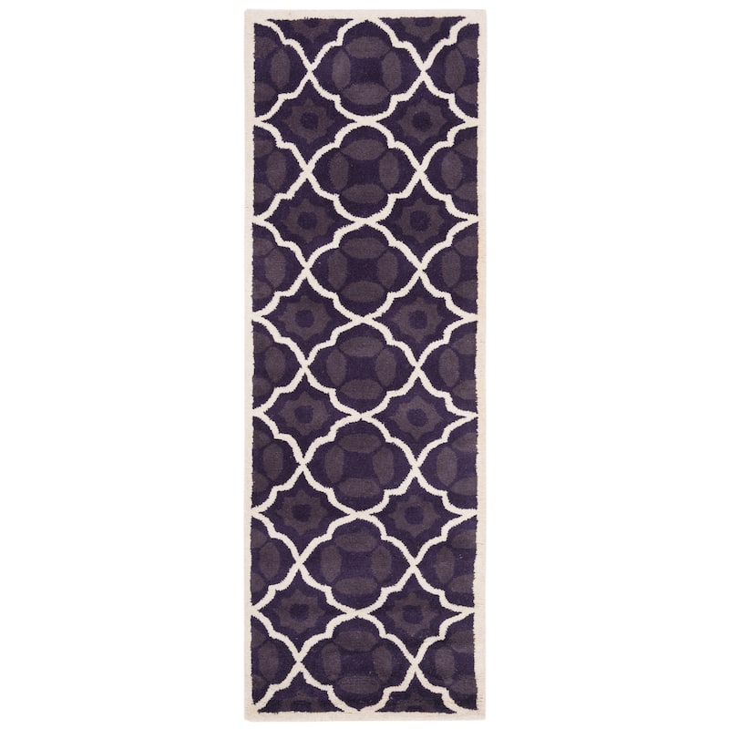SAFAVIEH Handmade Chatham Kader Modern Moroccan Wool Rug - 2'3" x 7' Runner - Purple/Ivory