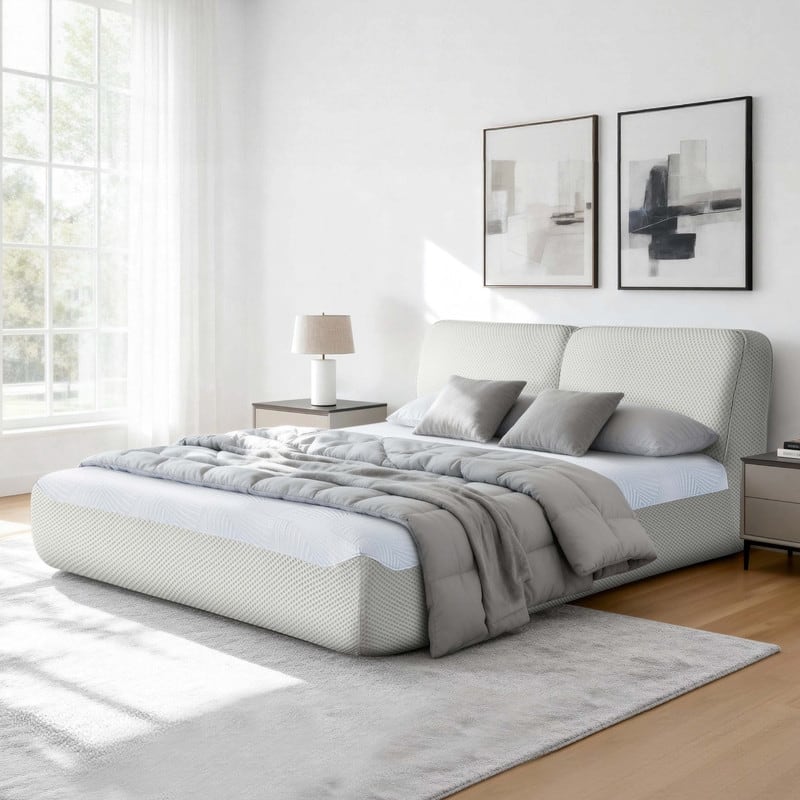 Spruce & Spring Modern All-in-One Queen Upholstered Bed, No-Assembly Foam Bed for Small Spaces