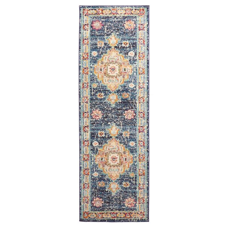 ECARPETGALLERY Machine Made Lotus Navy Area Rug - Navy - 2'8 x 8'2