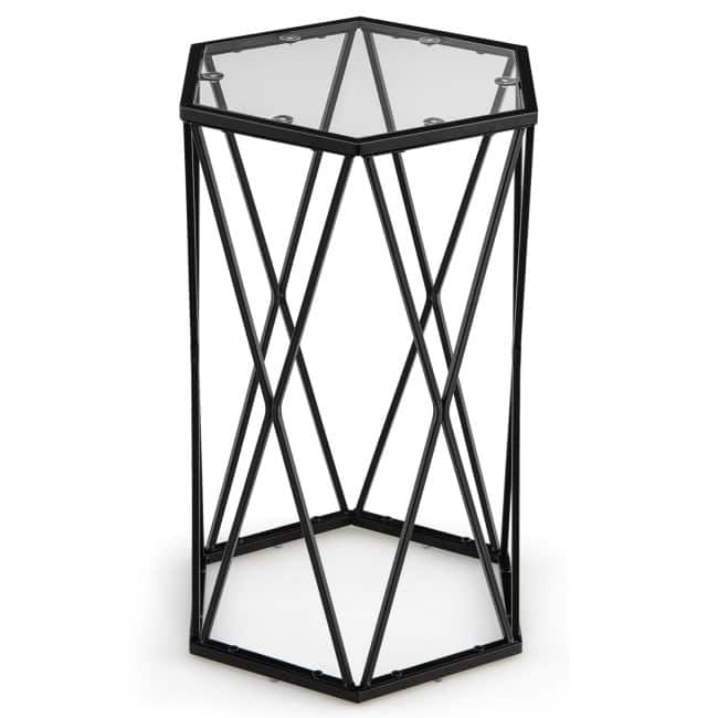 End Table Tempered Glass Top Metal Frame Hexagonal Accent Side Table Living Room - 16" x 13.5" x 24" (Lx Wx H)