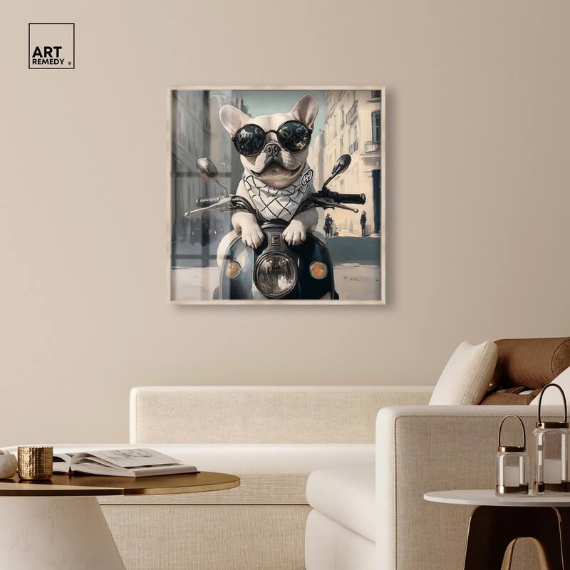 Frenchie on a Scooter Drive Shadowbox by Art Remedy