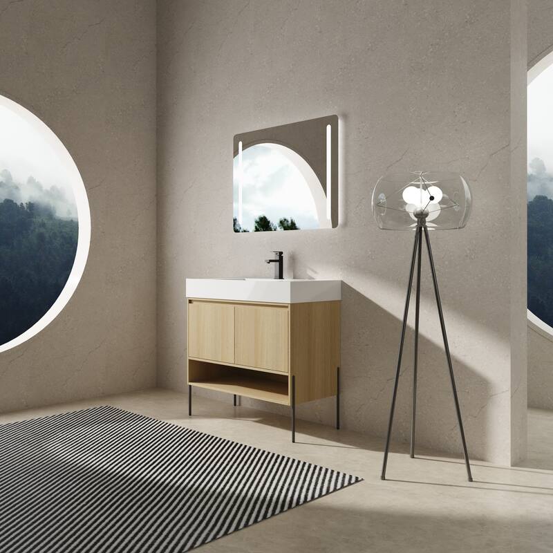 47-Inch Resin Bathroom Vanity with Multi-Layer Solid Wood Frame, Stylish Tripod Design