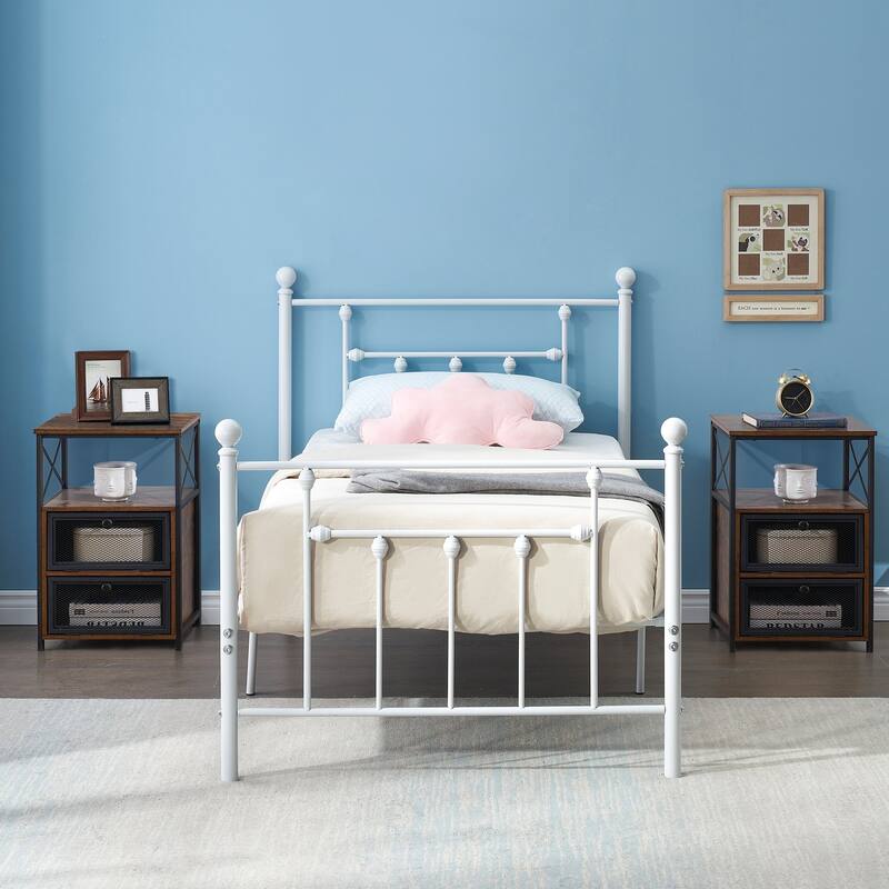 Taomika 3-pieces Bed Frame and Brown Nightstands Set -（Set of 3）