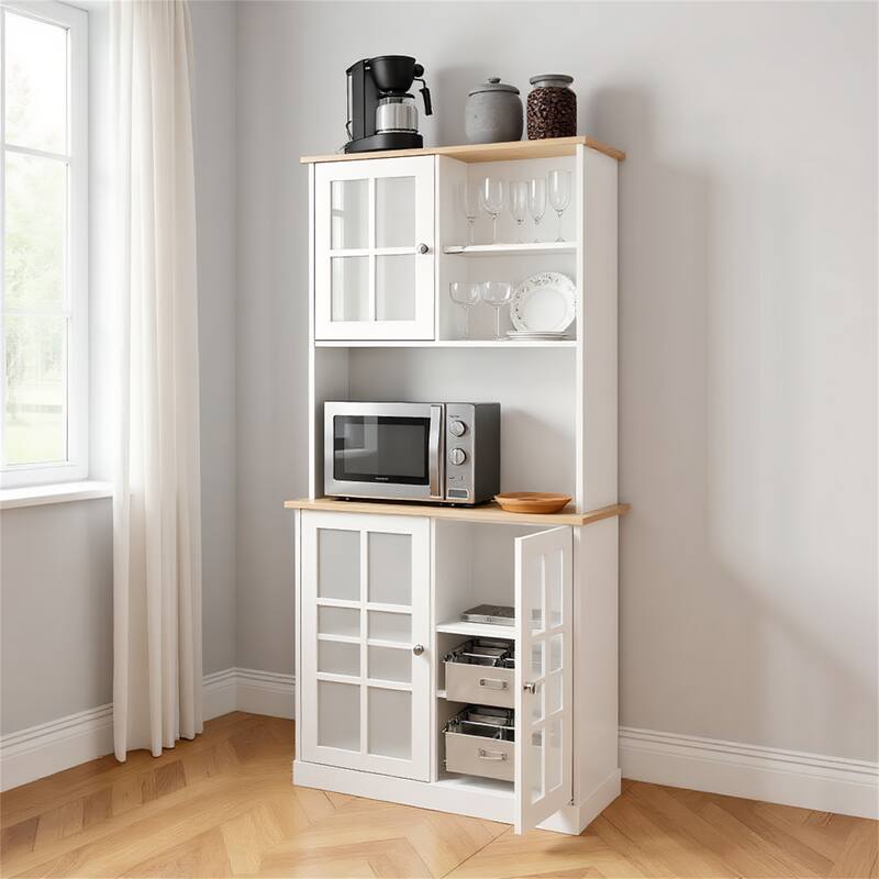 Freestanding Kitchen Pantry Cabinet with Hutch - Oak,White