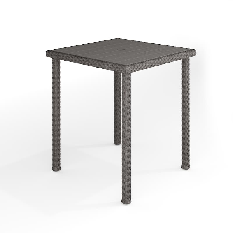 Martha Stewart Outdoor Rattan Wicker Patio Bar Table with Engineered Wood Top - 37"W x 37"D x 41"H - Gray