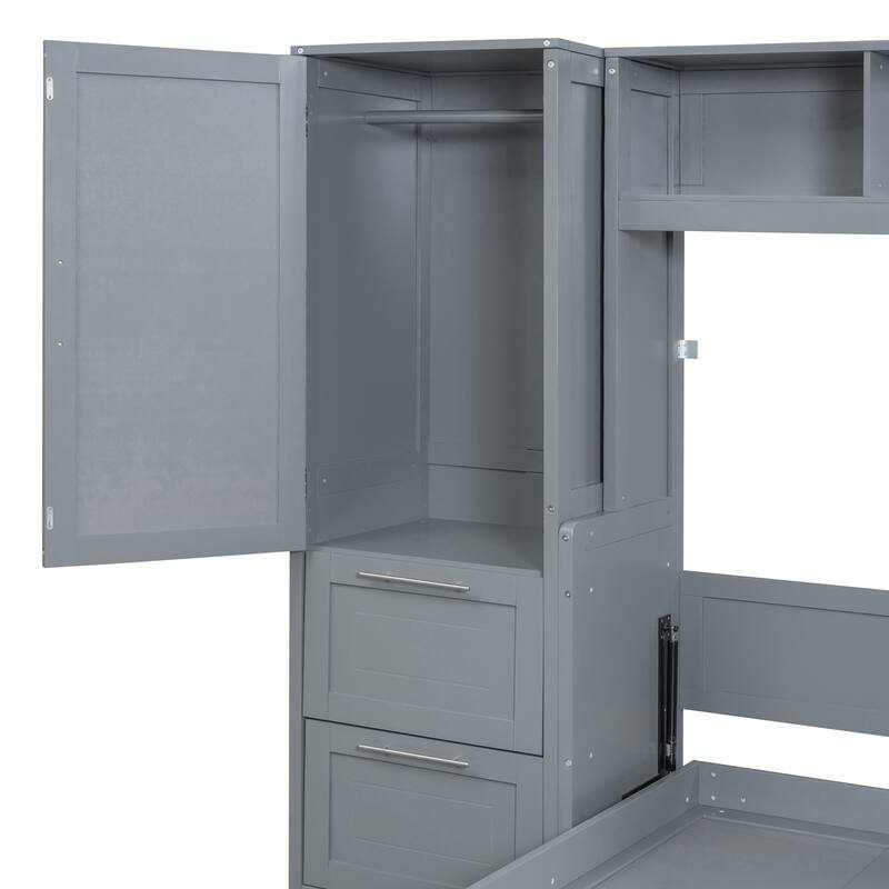 GDFStudio - Emerson Murphy Wall Bed with Closet, Drawers, and Storage Shelves