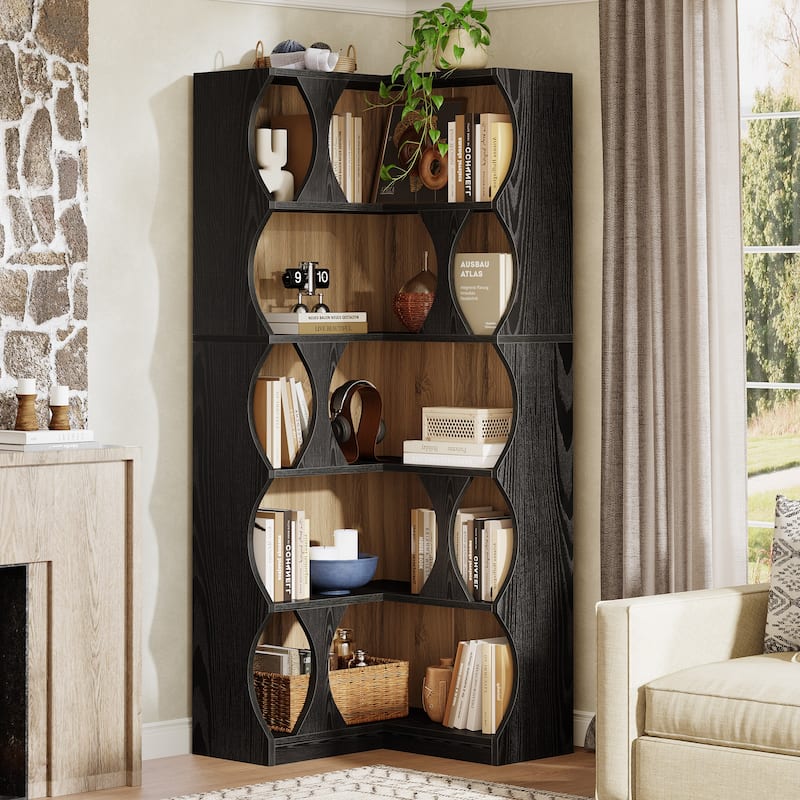 5-Tier Modern L-Shaped Book Shelf Display Bookshelf