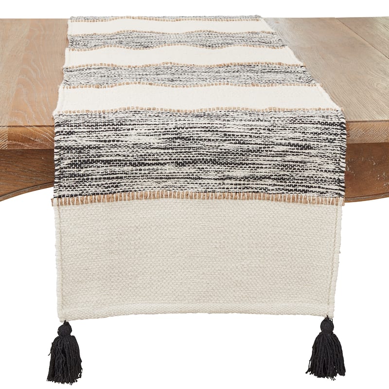 Boho Bliss Striped Tassel Table Runner - 16"x72" - Black/White
