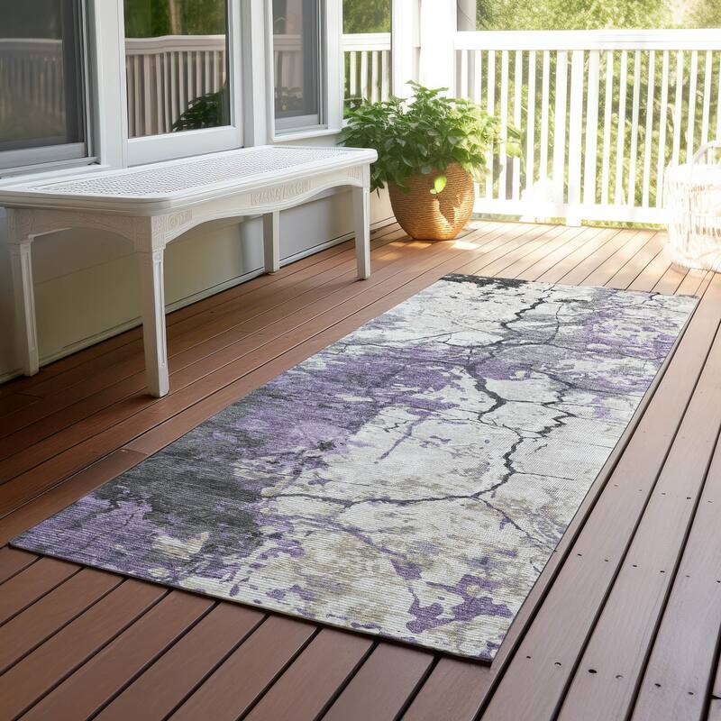 Machine Washable Indoor/ Outdoor Modern Crackle Chantille Rug - Lavender - 2'3" x 7'6"