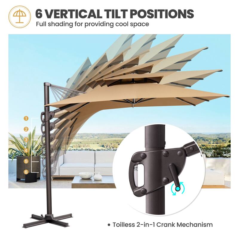 Outdoor 9 x 11 ft Patio Offset Cantilever Umbrella with Weights Base