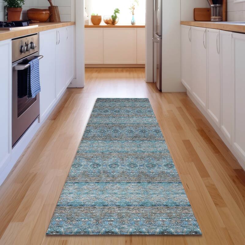 Premium Washable Super Soft Boho Stripes Mayfield Rug - Teal - 2' 3" x 7' 6" - Runner