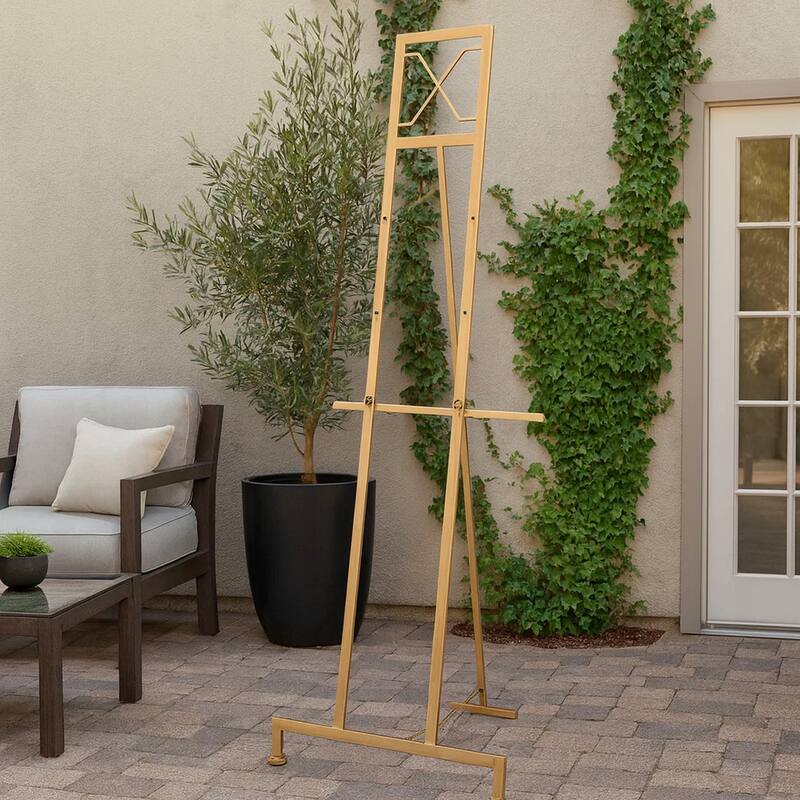 57 Inch Easel Stand, Gold Iron Frame, Free Standing for an Artists Touch