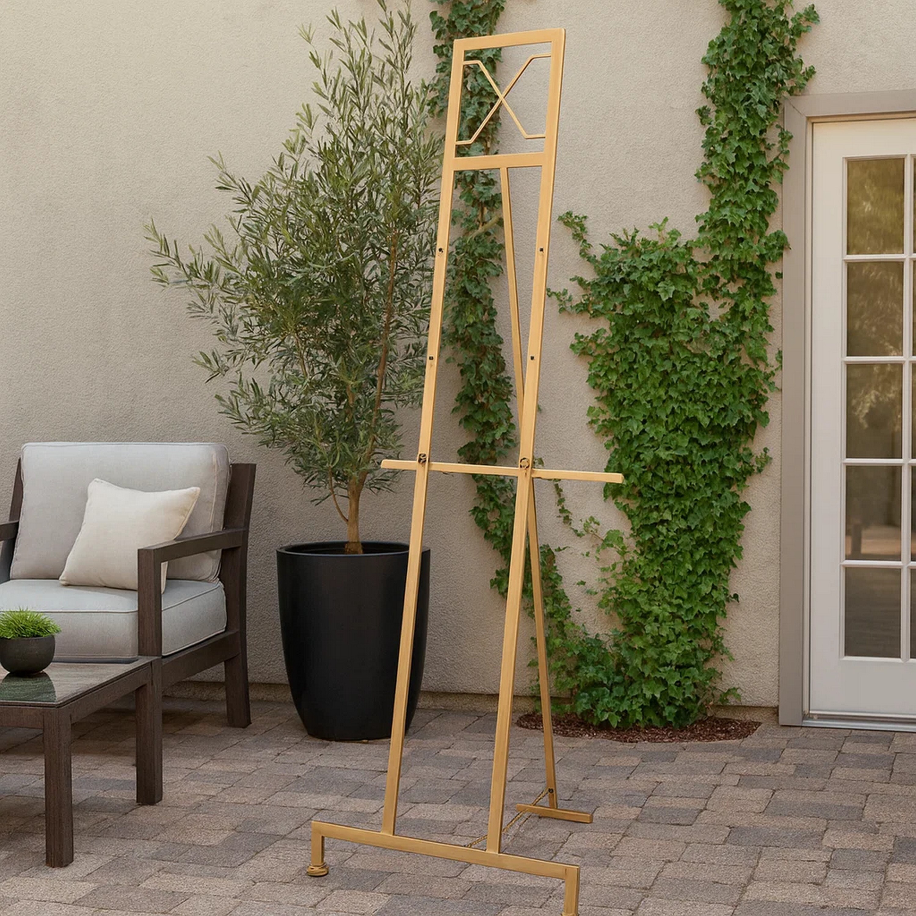 57 Inch Easel Stand, Gold Iron Frame, Free Standing for an Artists