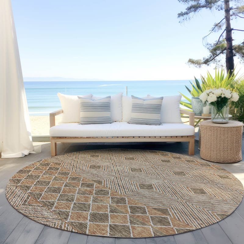 Machine Washable Indoor/ Outdoor Chantille Boho Moroccan Rug - Brown - 8' x 8'