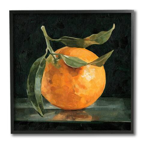 Stupell Industries Orange Fruit with Stem Still-Life Pop on Black Framed Wall Art, 12x12