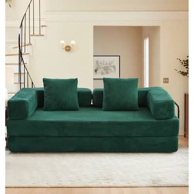 Modern Minimalist Compressed Upholstered Convertible Two-Seater Sofa Bed with External Metal Frame