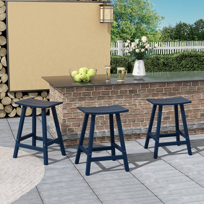 Polytrends Laguna Hdpe All Weather Outdoor Patio 24" Saddle Seat Counter Stool (Set Of 3) - Navy Blue