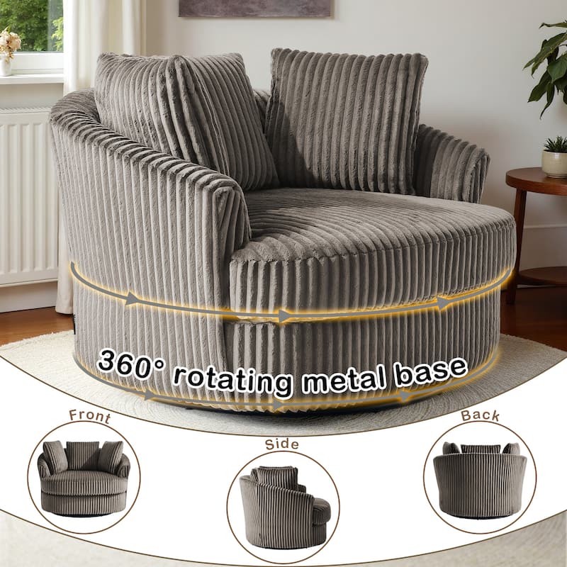 2 Set Oversized 43" W Plush Corduroy Swivel Barrel Chair with Pillows