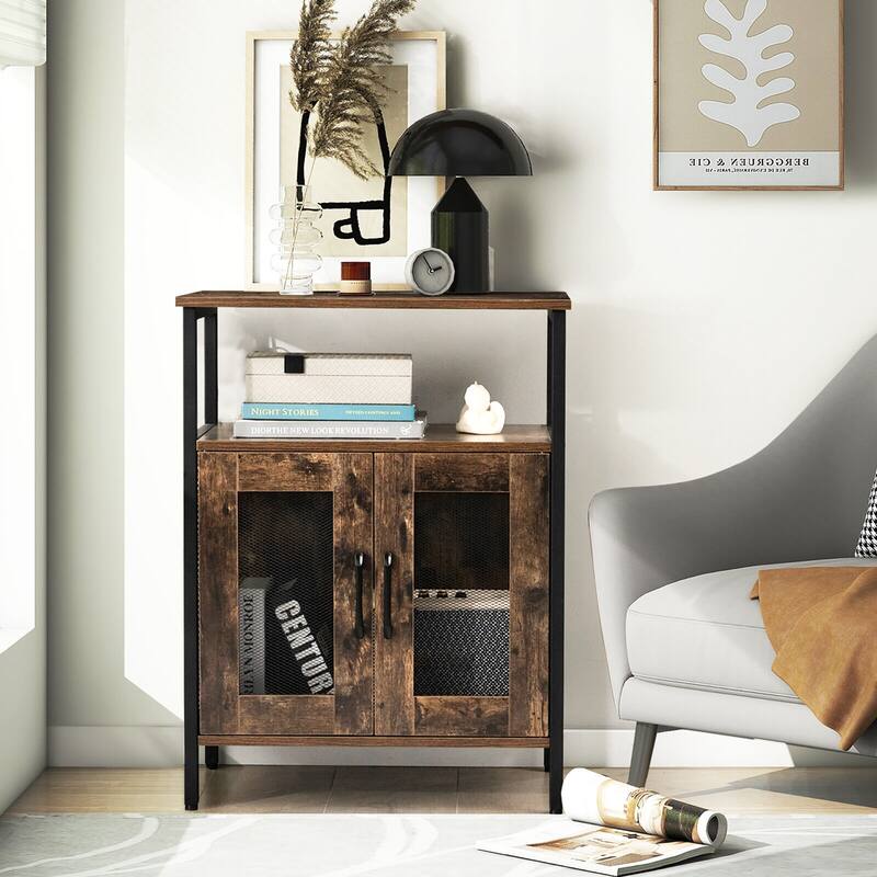 Gymax Industrial Liquor Bar Cabinet Buffet Sideboard Detachable Wine