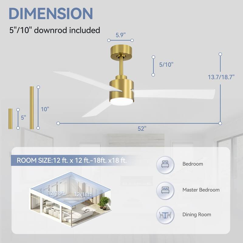 52-inches 3-Blade Ceiling Fan With Remote Downrod