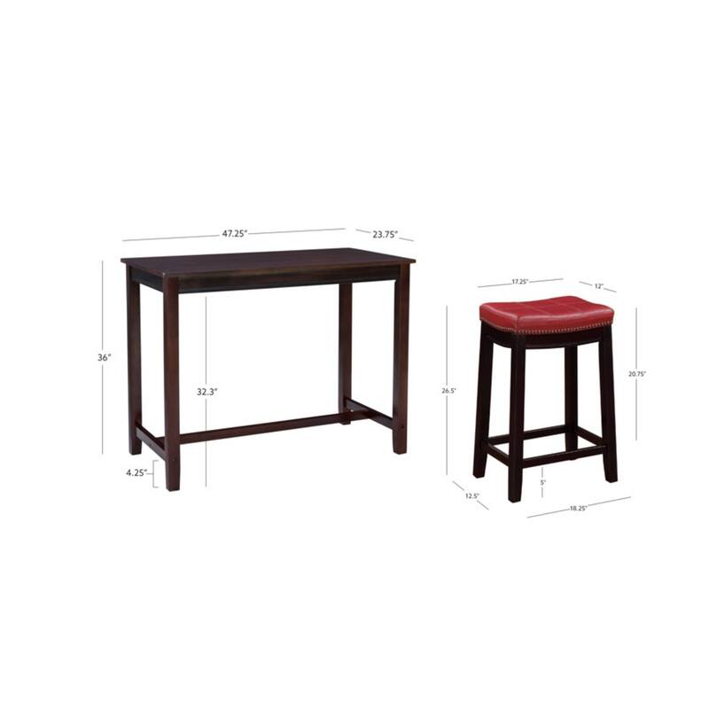 3-Piece Counter Table and Stools - 47.25" - Brown and Red