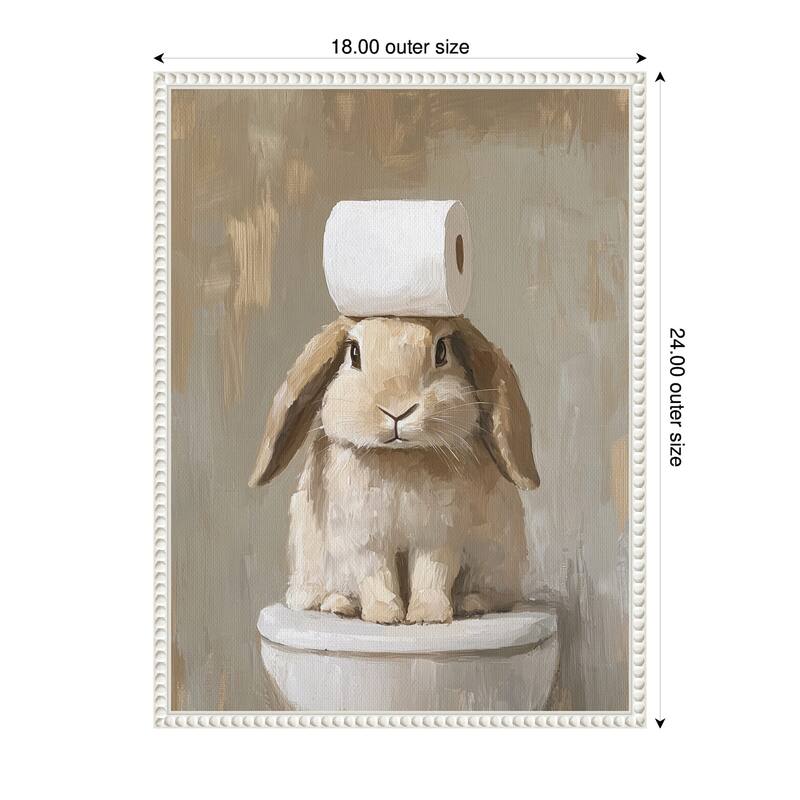 Kate and Laurel Sylvie Toilet Paper Roll on Cute Bunny Head Bathroom Art Framed Canvas by The Creative Bunch Studio