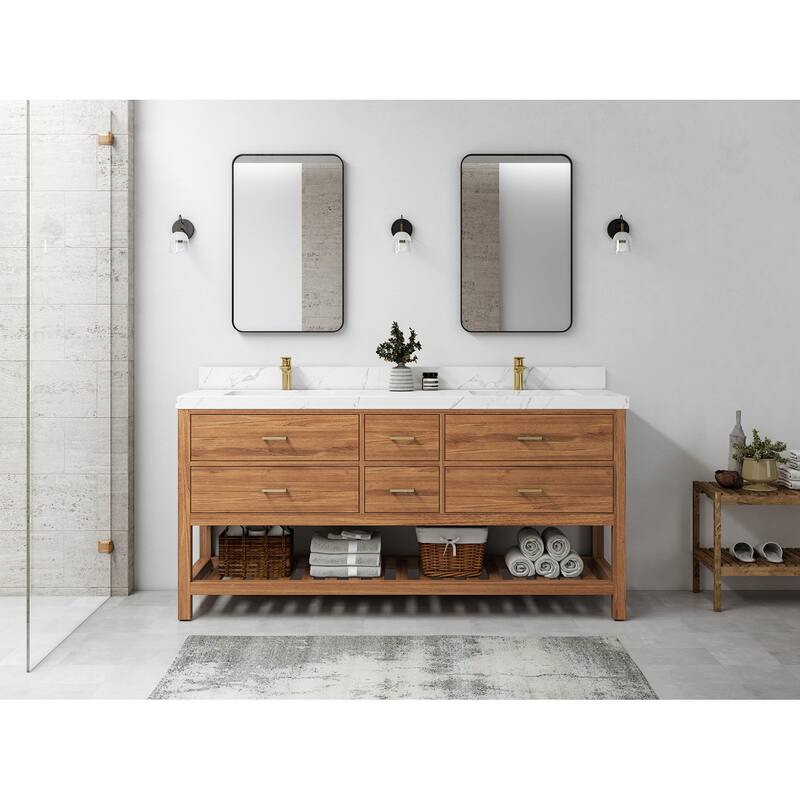 Willow Collections 72 in. W x 22 in. D Parker Solid Teak Double Sink Bathroom Vanity with Countertop